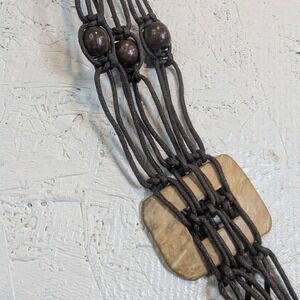 Boho Macramé Beaded Tie‎ Belt – Brown Wood Square Accents
